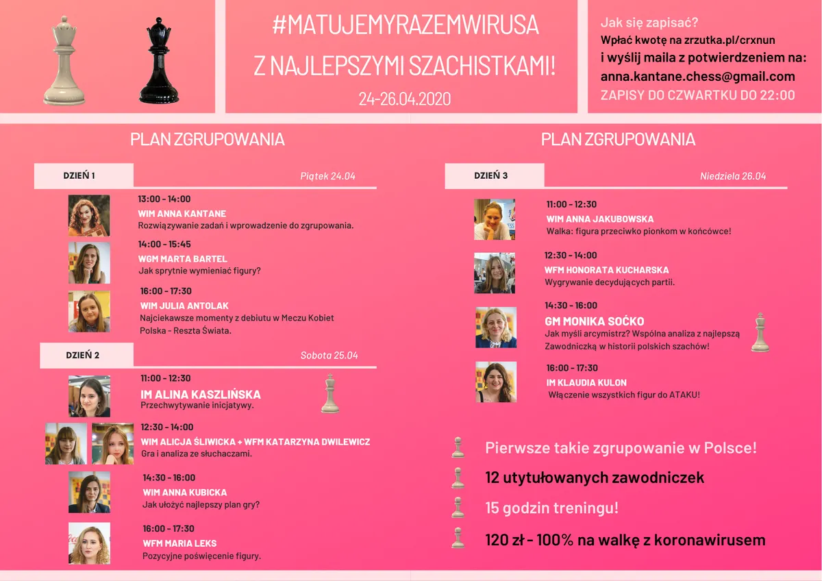 Zgrupowanie z najlepszymi szachistkami, aby wspólnie walczyć z koronawirusem!