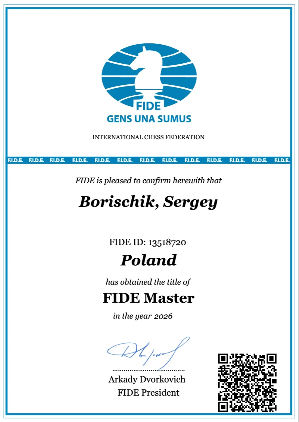 BORISCHIK został MISTRZEM FIDE